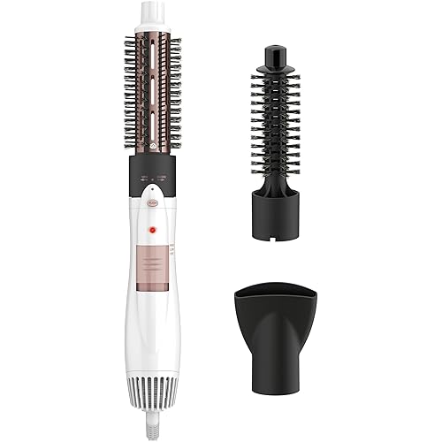Conair Double Ceramic 3-in-1 Hot Air Brush, Interchangeable Attachments: 1¼-Inch Thermal Brush, ¾-Inch Boar and Nylon Bristle Brush, and Concentrator, Voluminous Curls & Straight Styles, White