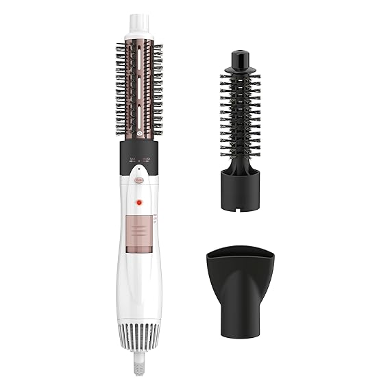 Conair Double Ceramic 3-in-1 Hot Air Brush, Interchangeable Attachments: 114-Inch Thermal Brush, 34-Inch Boar and Nylon Bristle Brush, and Concentrator, Voluminous Curls & Straight Styles, White