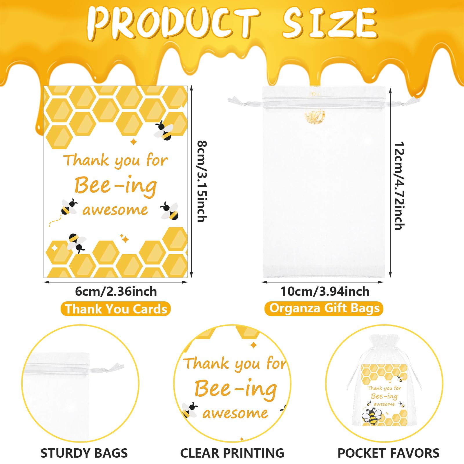 25 Set Employee Appreciation Gifts Bulk Thank You Staff Gift Bee Lapel Pin Bee Badge Organza Bag Thank You Cards Team Gift Inspirational Gifts for Coworkers Teacher Colleagues Bee Party Favours - Image 3