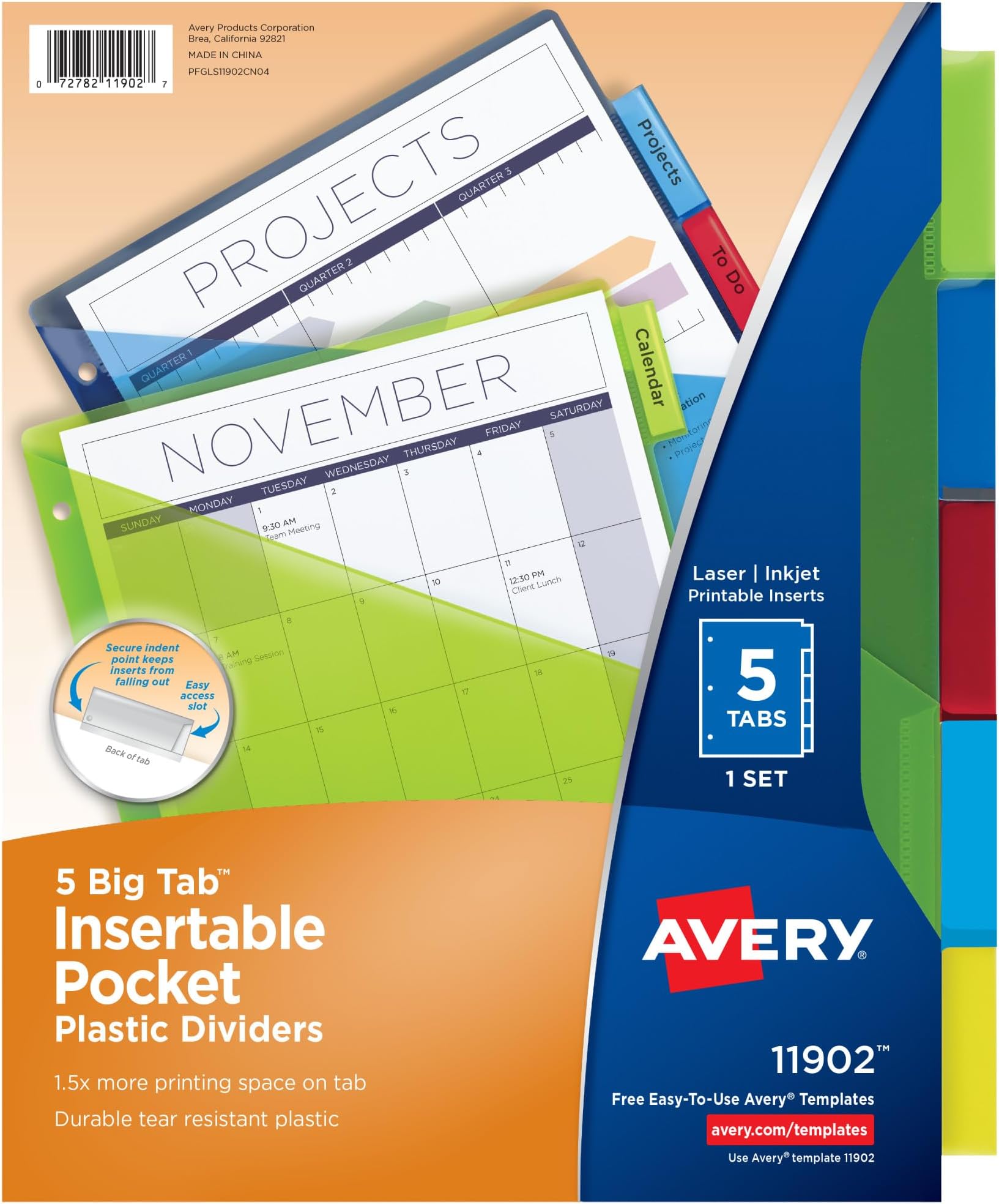 Avery 11907 TwoPocket Insertable Dividers, Plastic, 8Tab