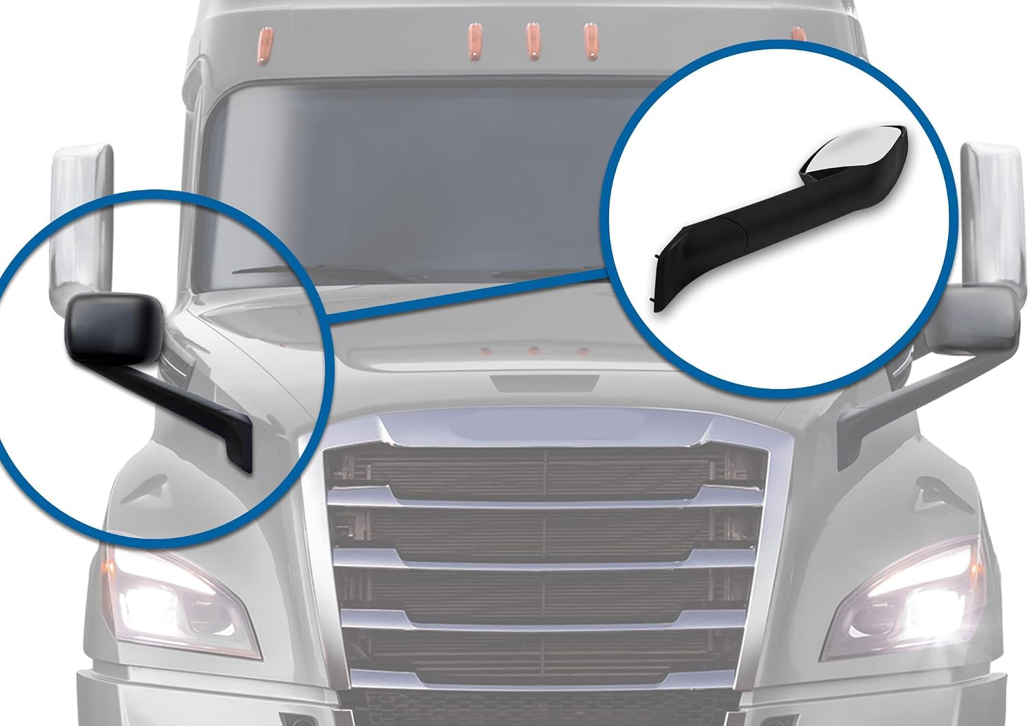 KOZAK BLACK Hood Mirror Assembly (Passenger Right Side) with Mounting Kit Compatible with Cascadia 2018+ PLUS Logo, Windshield Wipers, Frame License Plate and Vest