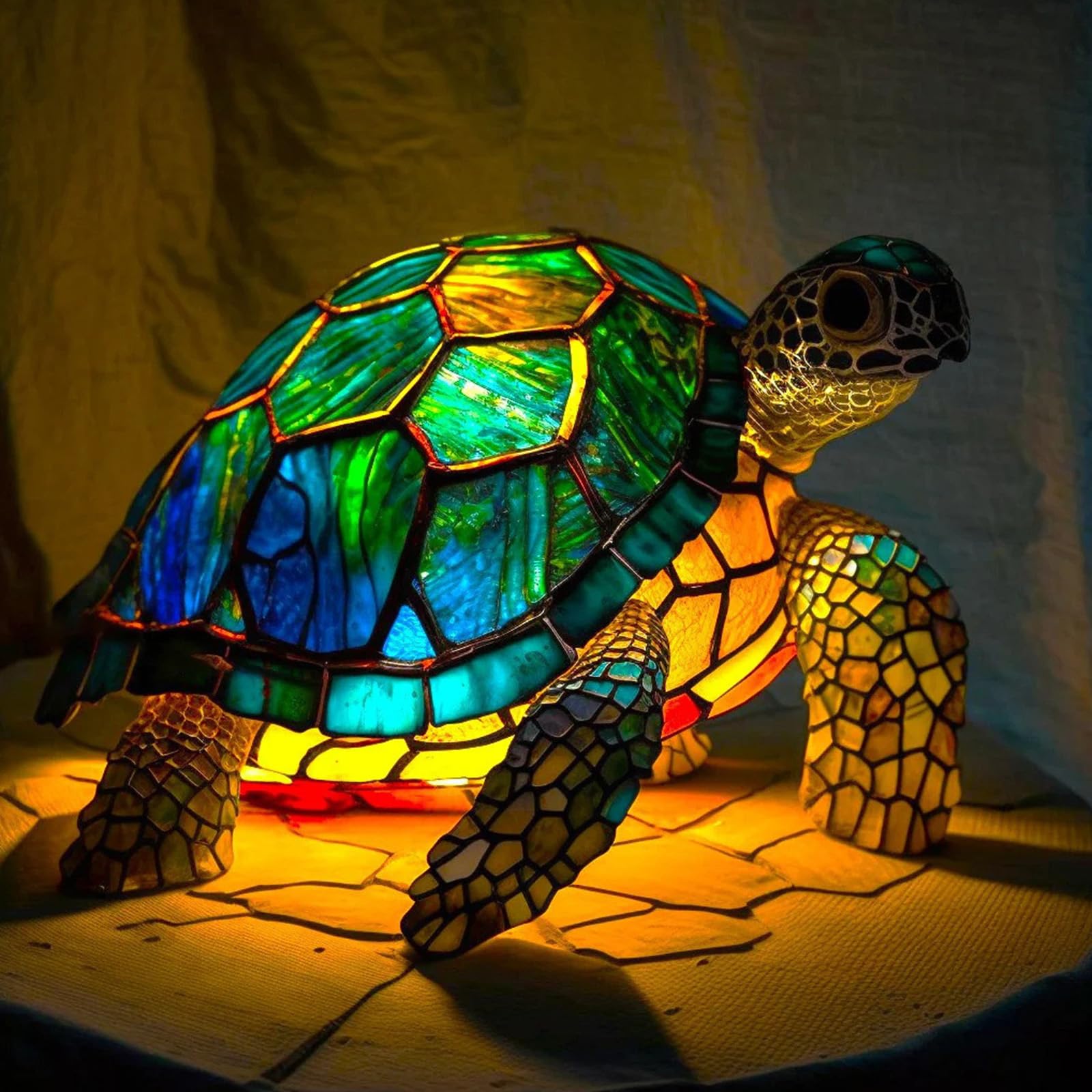 FSHXVNTE Vintage Animal Table Lamp,Colorful Resin Bedside Lamps for Decoration Animal Shaped Table Lamps,Tiffanies Style Colored Glass Lamp,Bedside Lamp,Turtle(3PCS)