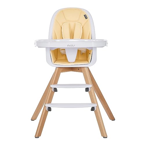 Miniatura 1 de Evolur Zoodle - Silla alta convertible 2 en 1 para bebé, color amarillo, fácil de limpiar, bandeja ajustable y extraíble, silla alta compacta y