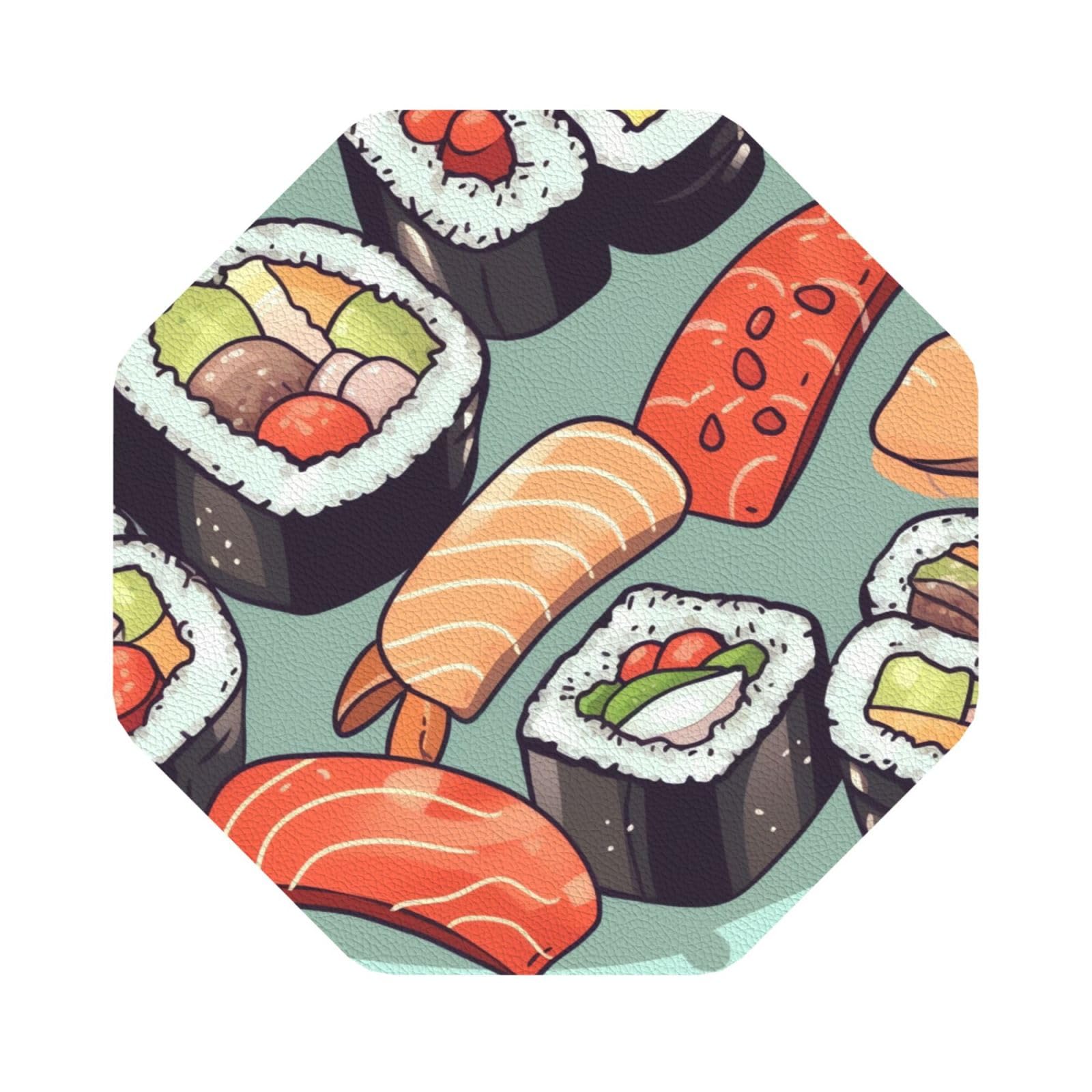 Fodpand Octagon Sushi Drink Coasters Set Of 4, Heat Resistant Leather Coasters Fuuny Bar Beer Beverage Coaster For Drinks, Absorbent Cup Mat For Tabletop Protection, Housewarming Gift