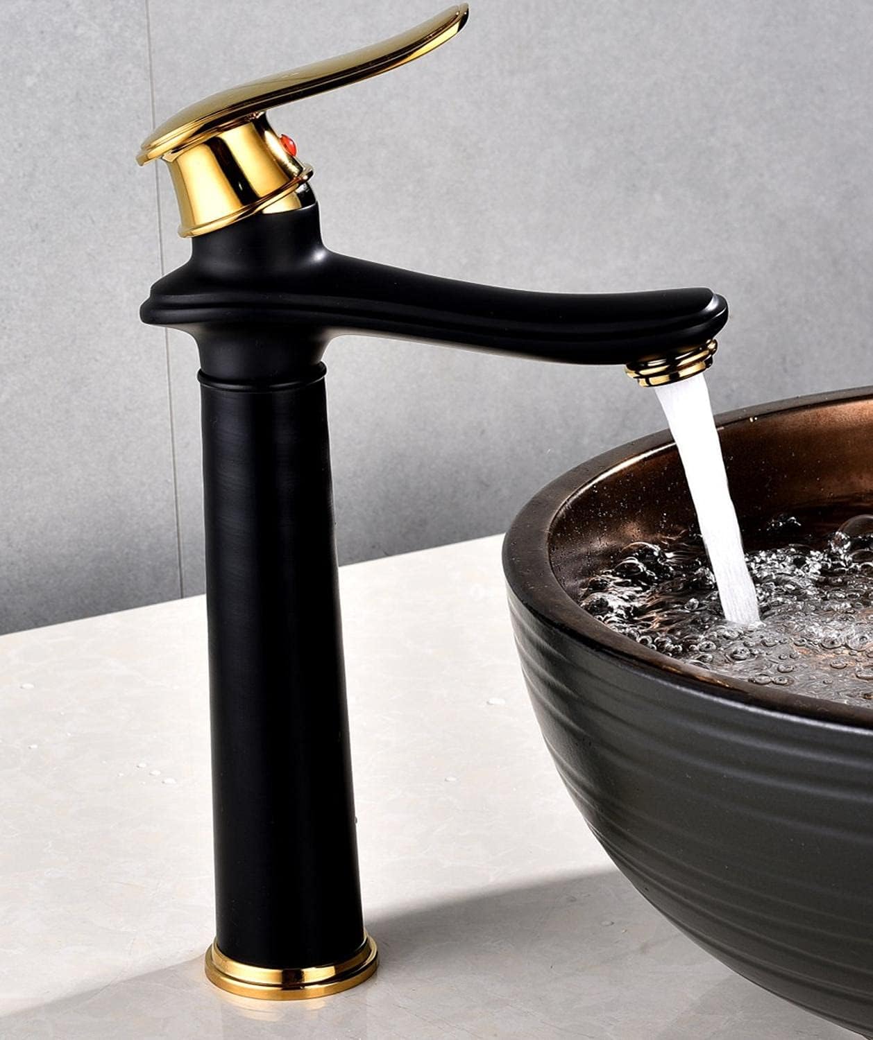 Bathroom Lavatory Water Faucet hot and Cold Crane Brass Sink Mixer high Single Handle Basin(Black and Gold)