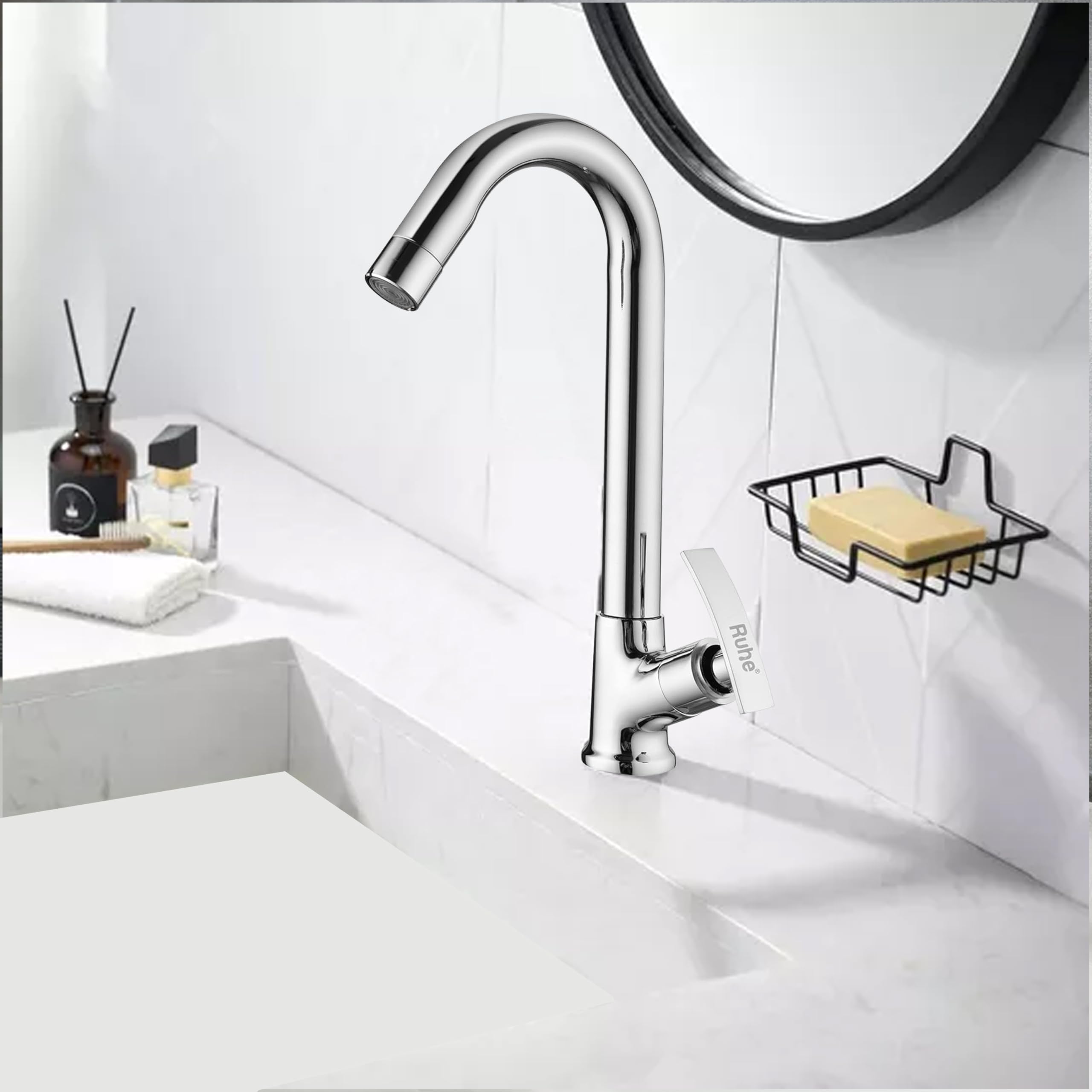 Ruhe® Faucet/Tap | Clarion Swan Neck with Flexible Swivel Spout Faucet/Tap, Table Mount with Chrome Finish for Bathrooms Wash Basins & Kitchen Sinks