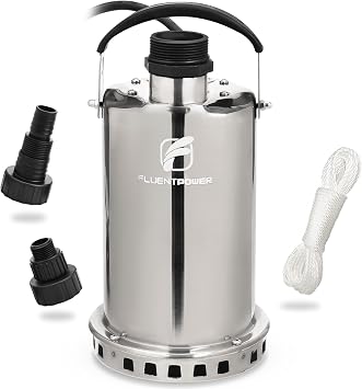 FLUENTPOWER 3/4HP Submersible Sump Pump, 3300GPH Stainless Steel Utility Water Pump, Manual Control with 26-Foot Cord for Pool Tub Garden Pond Basement Flood Cellar Draining