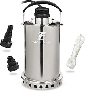 FLUENTPOWER 3/4HP Submersible Sump Pump, 3300GPH Stainless Steel Utility Water Pump, Manual Control with 26-Foot Cord for Garden Pond Basement Flood Cellar Draining Pool Tub