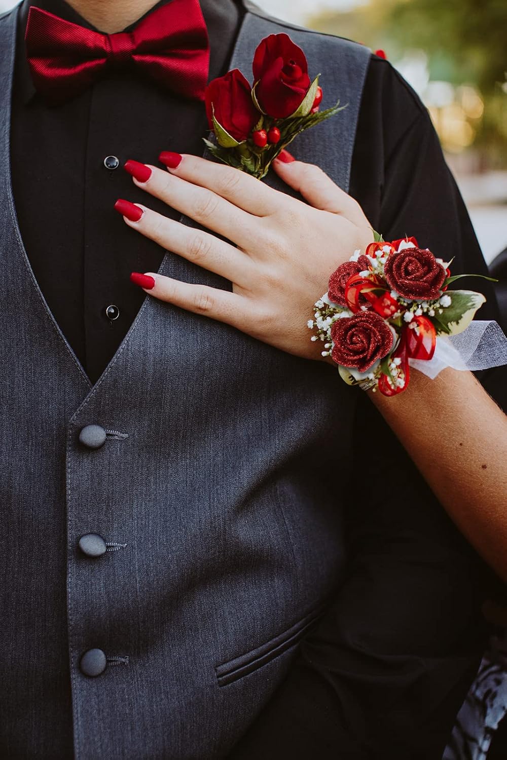 Glitter Roses Bouquet,72pcs Artificial Red Roses 1.37in Glitter Flowers Mini Roses for Crafts DIY Wedding Party Home Decor(Red) - Image 2