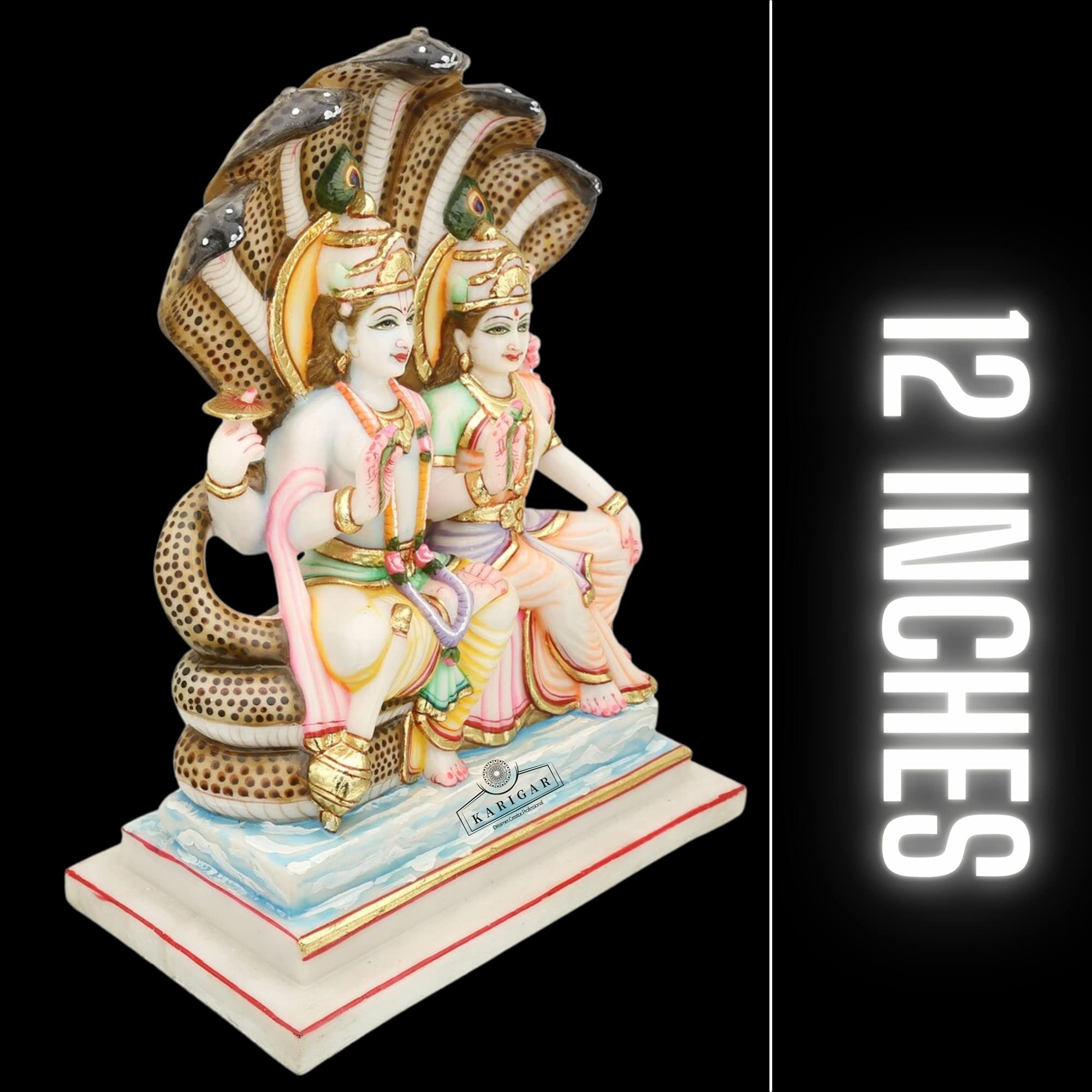 Vishnu Lakshmi Statue Large 12 inches Hand painted Marble Lakshmi
