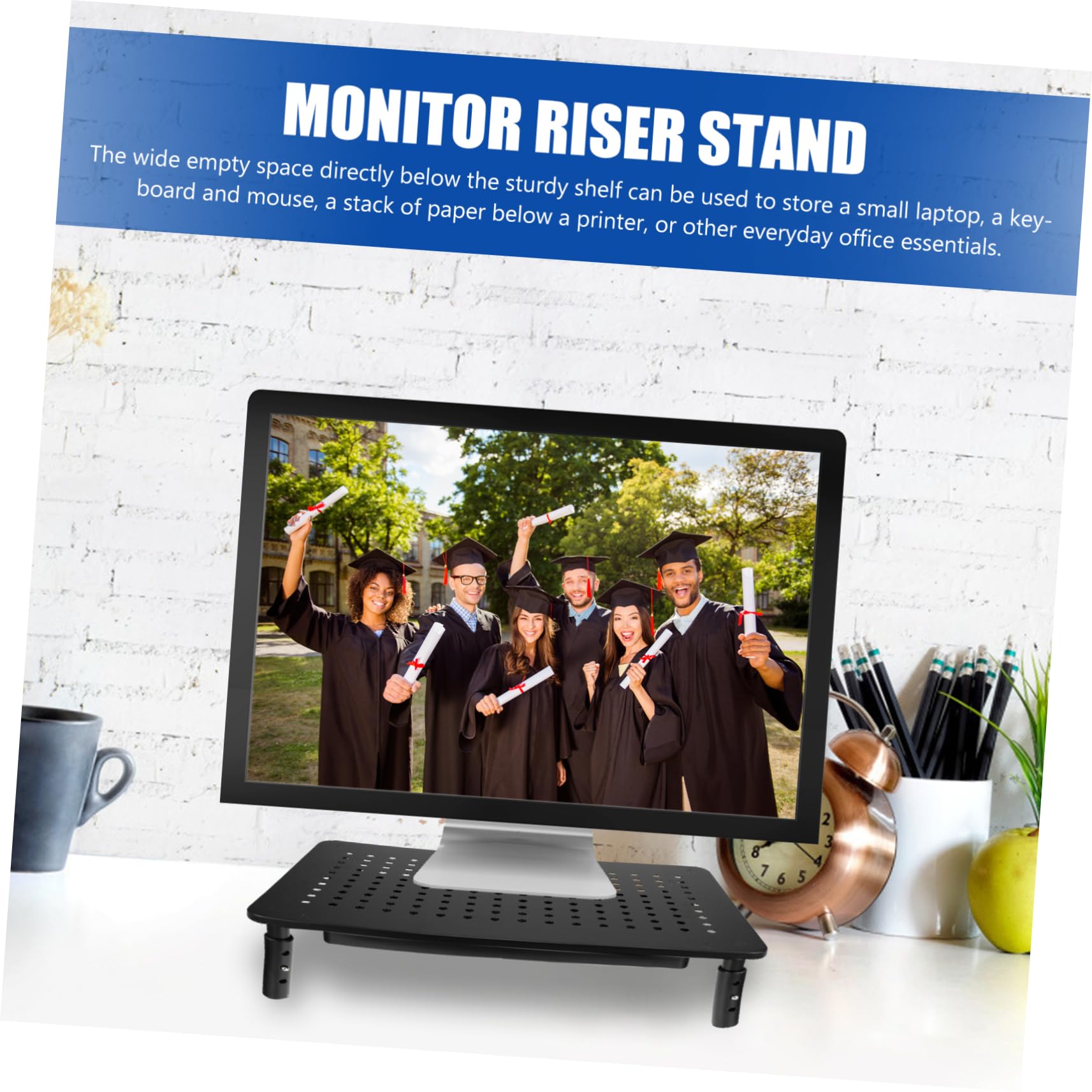 Uonlytech Rehausseur D’écran pour Moniteur Plateau Perforé Tiroir en Fer , Hauteur Réglable 3 Niveaux et Ventilation pour Bureau Ergonomique