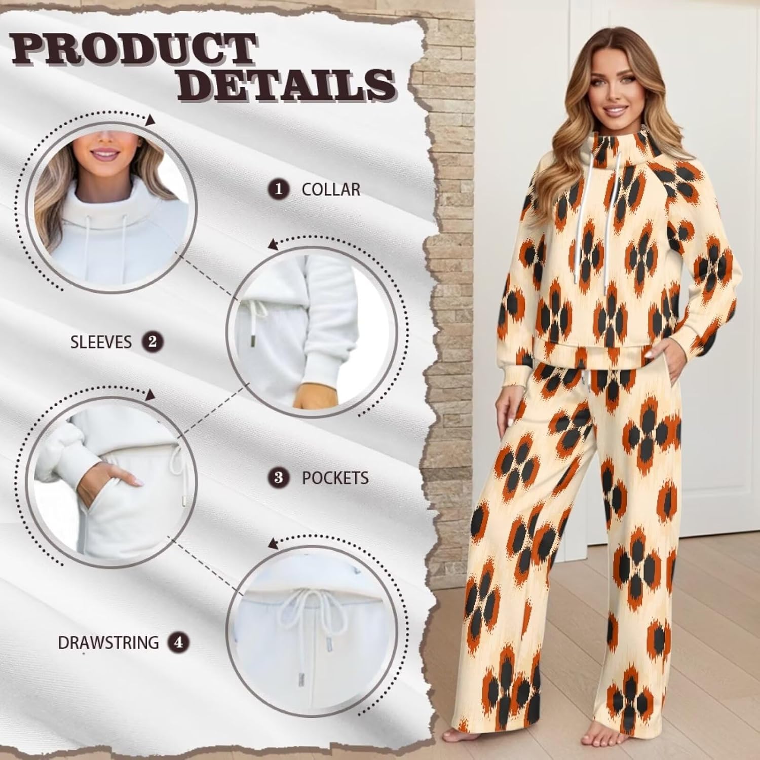 2 Piece Outfits Lounge Sets for Women Long Sleeve Mockneck Drawstring Sweatshirt Wide Leg Sweatpants Tracksuits - Image 6