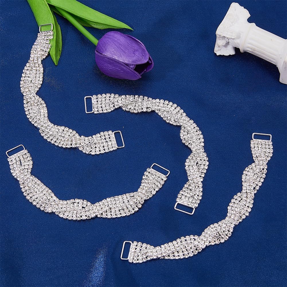SUPERFINDINGS 4Pcs Alloy Crystal Rhinestone Bikini Connector Buckle Metal Chain Metal Buckles Silver Bra Swimwear Connectors Rectangle Buckle Clips Links For Swimming Wear Bikini Decoration 17.7cm