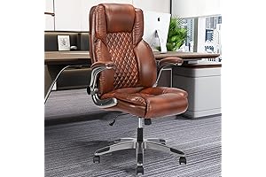 High-End Ergonomic Brown Leather Desk Chair with Wheels Height Adjustable