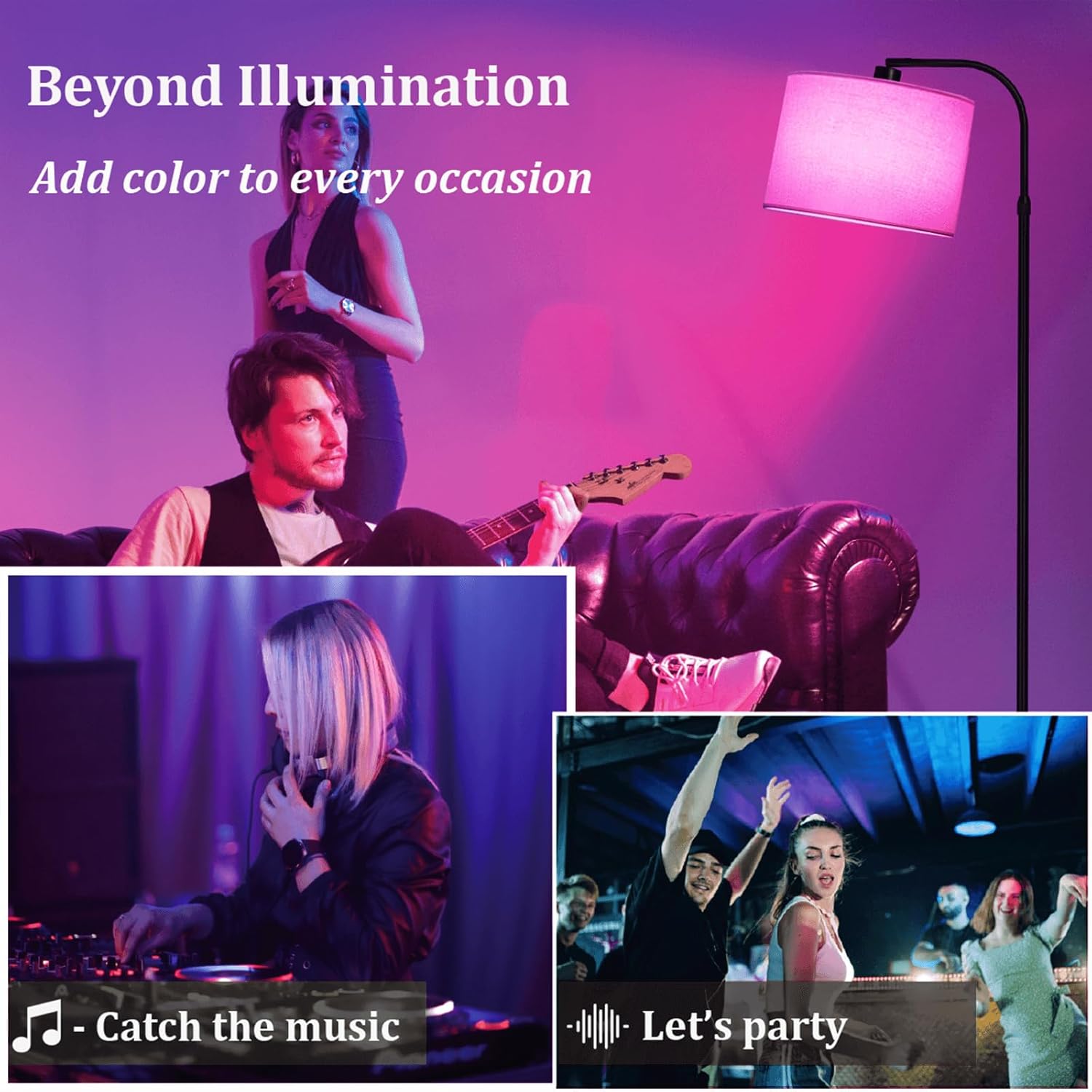 Black Floor Lamp with Remote Control, 1200 Lumens Adjustable Height Arc Floor Lamps for Living Room, Black Standing Lamp Dimmable for Bedroom, Office, LED Smart Bulb Included