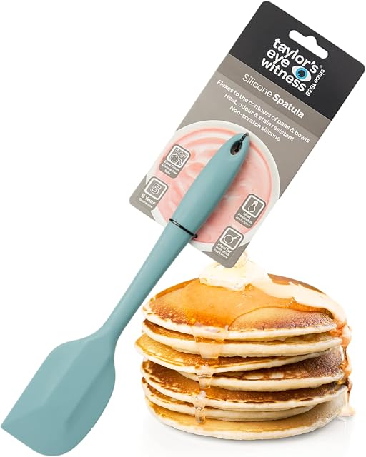 Taylors Eye Witness Large Silicone Aqua Blue Flexible Spatula - Dishwasher Safe. Perfect for Non-Stick Pans and for Scraping Bowls. Odour, Stain & Heat Resistant (260°C/500°F). 5 Year Guarantee.