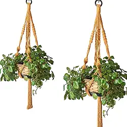 Kit 02 Suporte Corda Para Vasos de Planta 70 cm Cor Mostarda