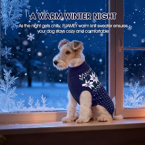 Miniatura 3 de FUAMEY Suéter de Navidad para perro, suéter cálido para perro, suéter clásico de copo de nieve para Año Nuevo, suéteres de cuello alto, prendas de