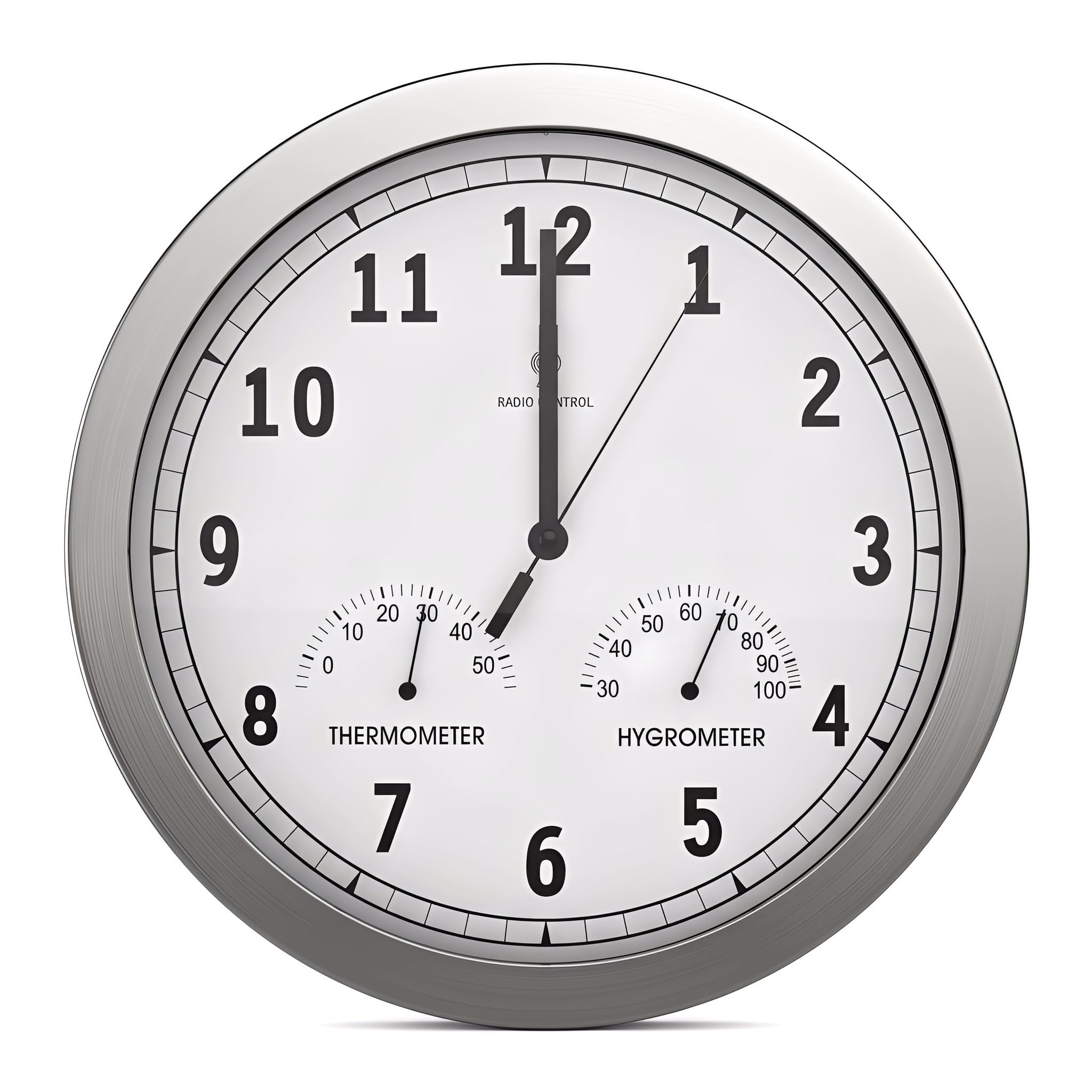 Funk Wanduhr Lautlos 30,5 cm – Funkuhr Wand Ohne Tickgeräusche – Große, gut lesbare Funkwanduhr mit silbernem Zifferblatt, Temperatur & Luftfeuchtigkeit – Moderne Wanduhr für Schlafzimmer, Küche,Büro
