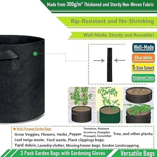 Miniatura 5 de Paquete de 3 bolsas de cultivo de plantas de 30 galones resistentes (24 x 16 pulgadas) macetas de tela reutilizables para tomate, bolsa de patata,
