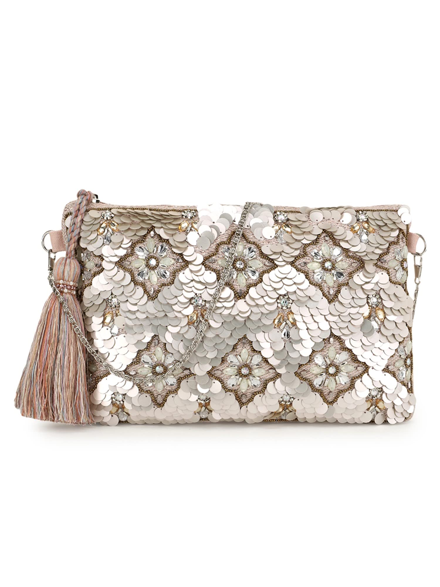 Anekaant Ghoomar Pastel Pink & Champagne Zari Polycotton Floral Embellished Sling Bag (B0B4JV35JS) Amazon Price History, Amazon Price Tracker