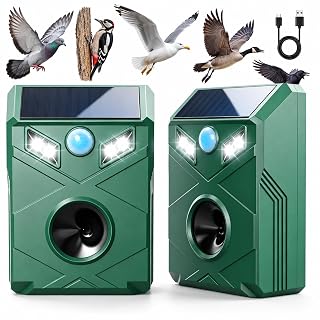 2 Pack Solar Ultrasonic Bird Repellent Devices Outdoor Bird Deterrents for Outside with Motion Sensor & Flashing Light to Keep Woodpecker Pigeon Crow Sparrow Away from Garden, Roof, Pool,Patio - Amazon product rated Grade B