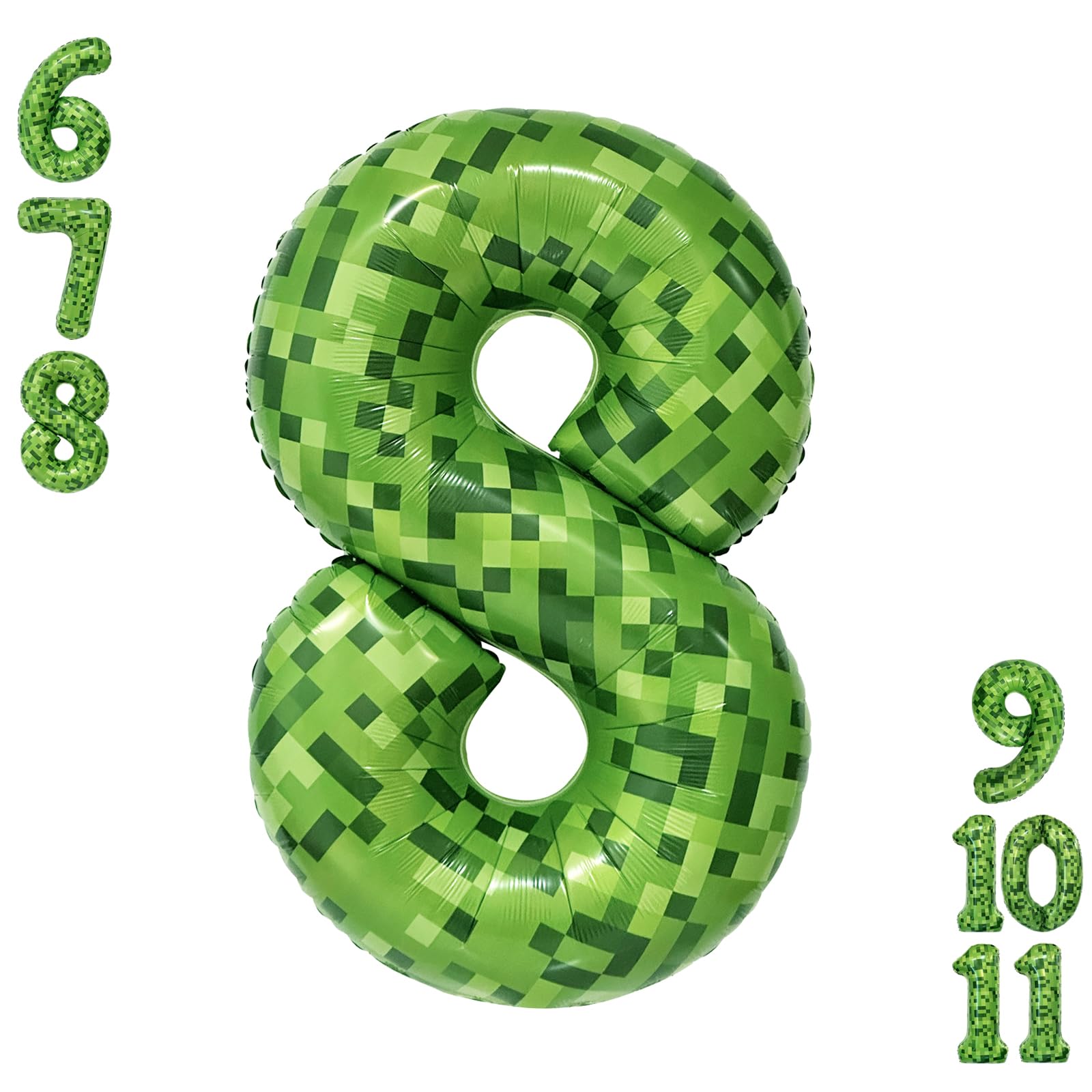 Video Game Number 8 Balloon Different shades of Green Number Balloons for Game Birthday Decorations, Pixel Game Party Supplies 8 Number Balloon