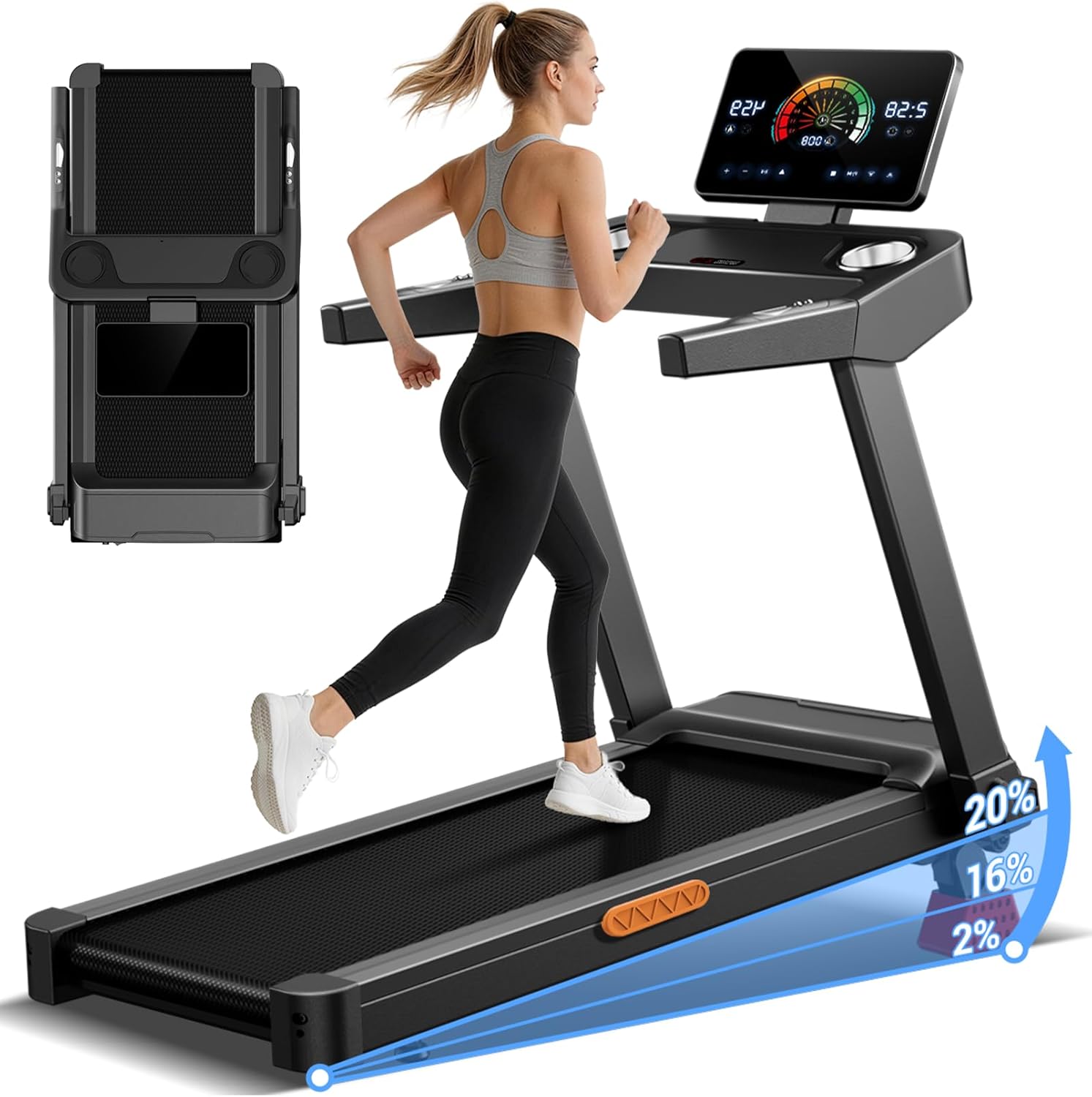 LONTEK Fitness Treadmil with 20% Incline, 3-Level Adjustable Height, Treadmills for Home, Max 8.7MPH Speed, 3.5HP Motor & 400LBS Capccity