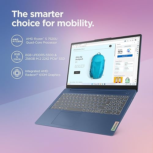 Miniatura 2 de Lenovo IdeaPad Slim 3 - Portátil diario - Ligero - Windows 11-15.6 pulgadas FHD - 8 GB de memoria - 256 GB de almacenamiento - AMD Ryzen 5 7520U -