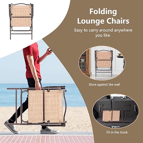 Miniatura 4 de TANGZON Juego de 2 sillas de jardín plegables, juego de sillas de respaldo alto con marco de acero portátil con reposabrazos, asiento de comedor
