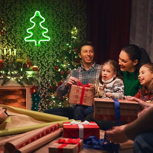 Miniatura 3 de Letrero de neón de Navidad, árbol de Navidad, luces LED de neón para decoración de interiores, USB o pilas, luces de neón para fiesta de Navidad,