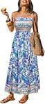 CUPSHE Maxi Robe Ditsy Floral Moussed Summer Sundress Sans manches Spaghetti Ruffled Robe formelle longue plage pour femme
