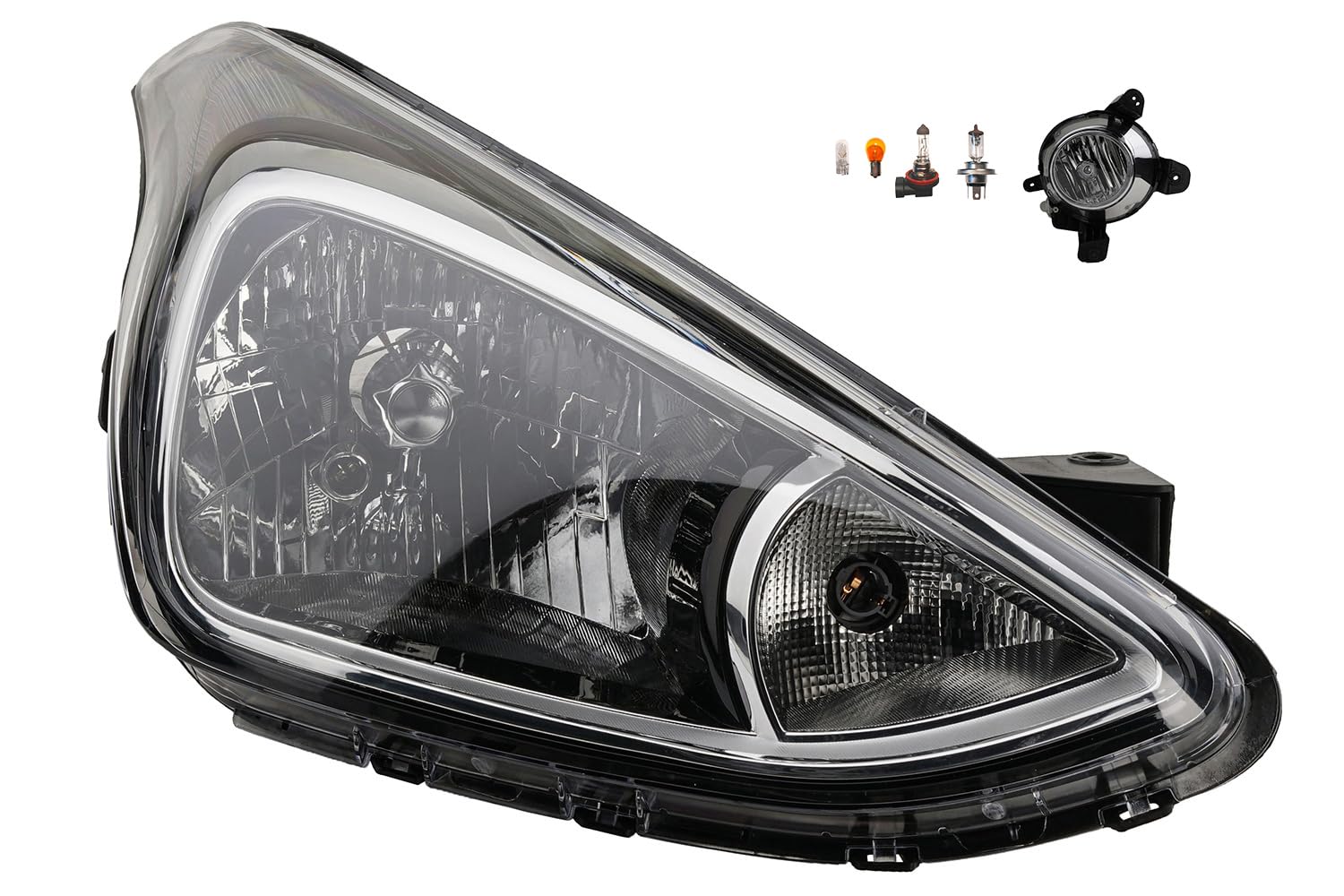 Johns, Faro halógeno apto para Hyundai i10 13 - H4 derecho con motor para LWR + faros antiniebla + bombilla