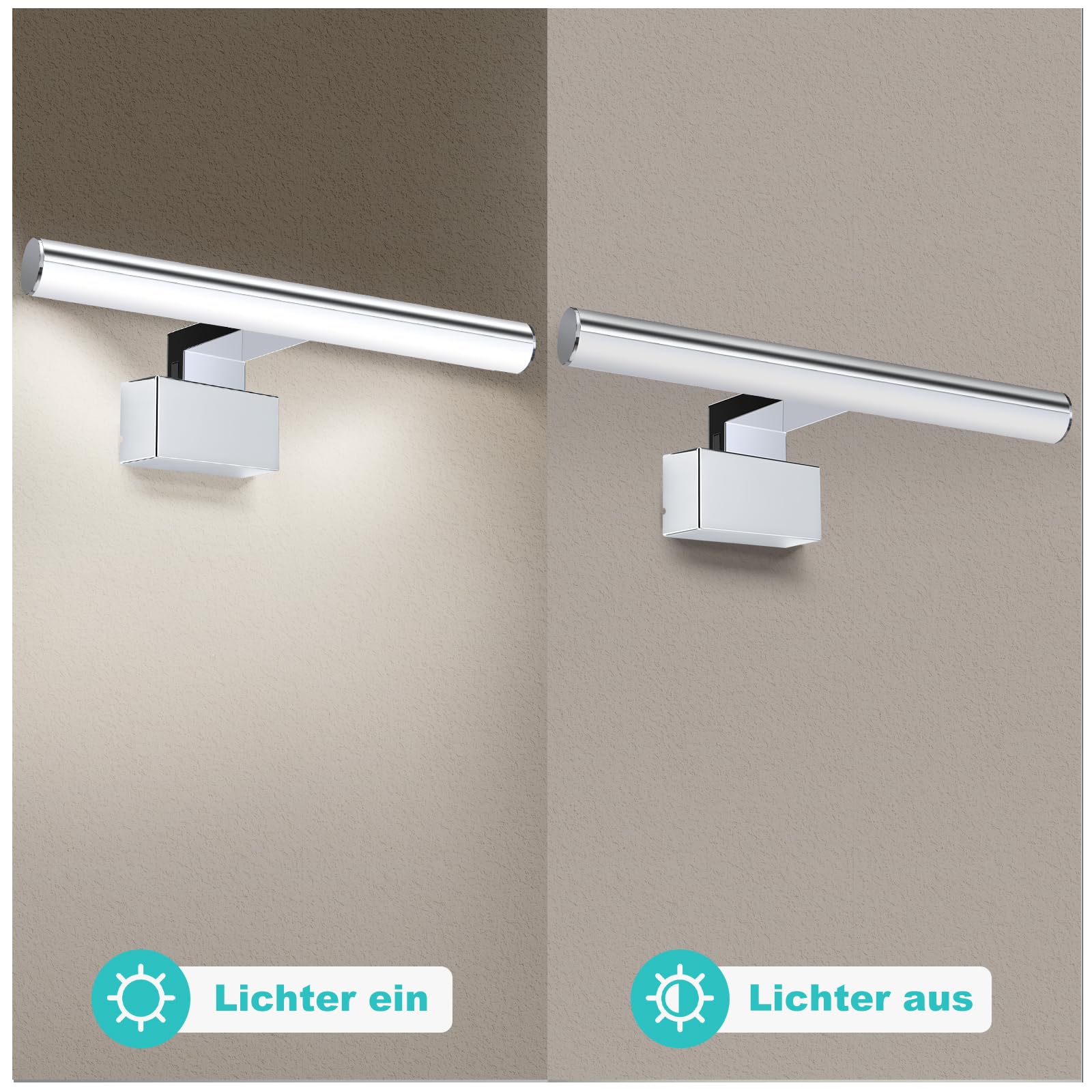 Lampa lustra łazienkowego, lustro łazienkowe led 557-30 chrom 11,8 cala 30 cm, 5 W, 4000 K, lustro łazienkowe oświetlenie szafki lustro, IP44, srebrne lustro led