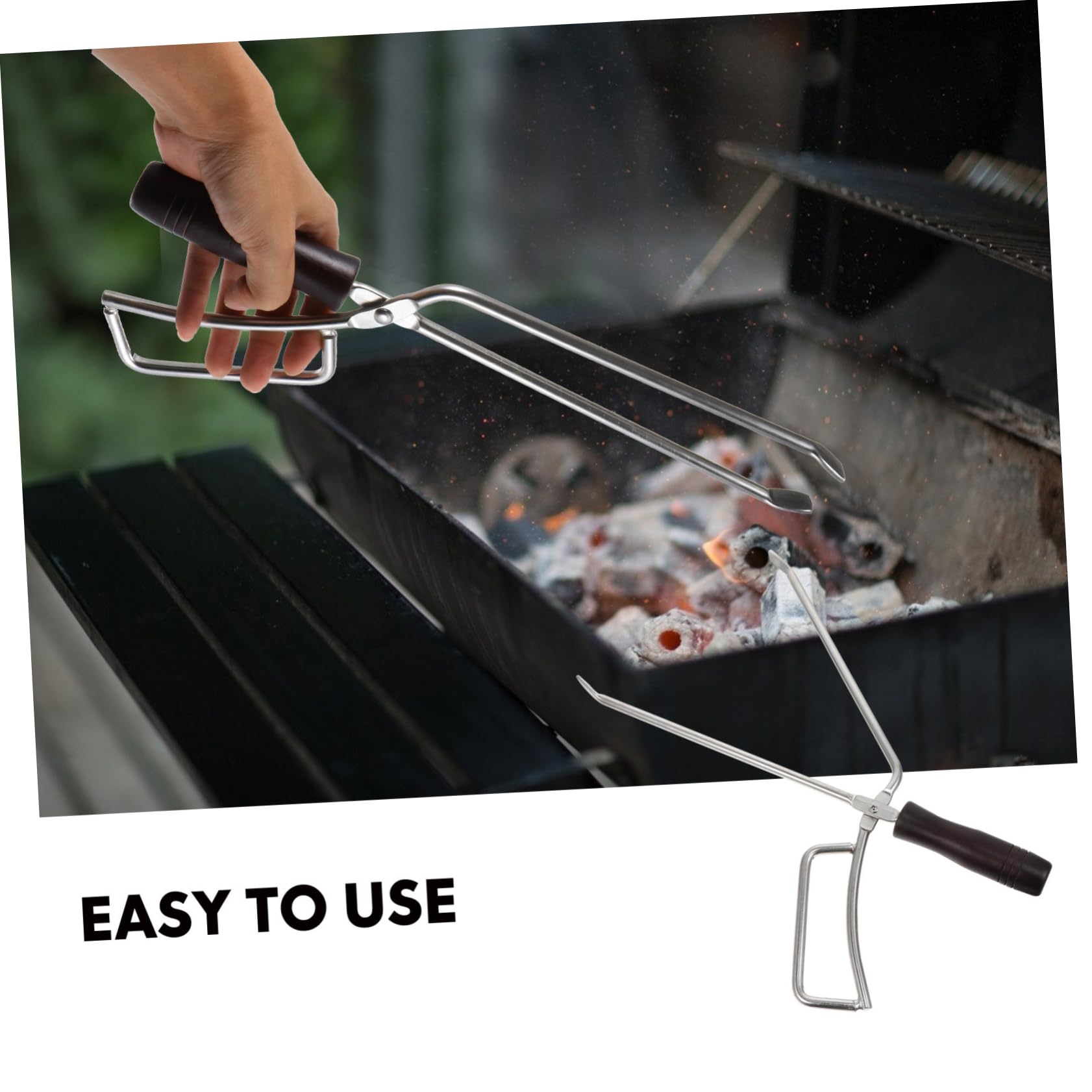 Pinza per Barbecue Carbone Lunga in Acciaio Inossidabile Manico in Legno | Festa Estiva, Outdoor Barbecue, Design Ergonomico e Resistenza alle Macchie