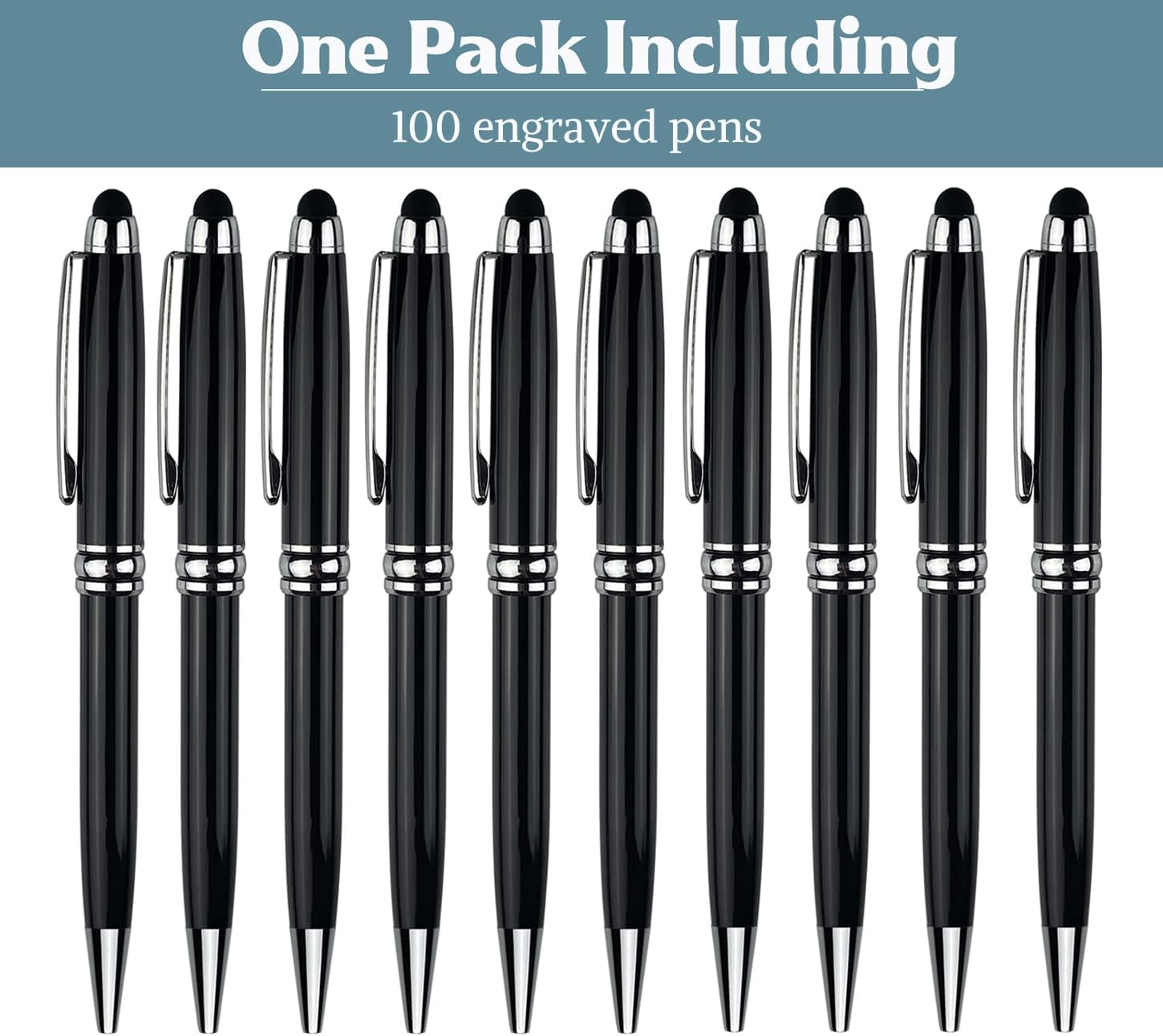 Ancolo Personalized Advertising Ballpoint Pens with Stylus - Custom with Your Logo or Message Name Pens/Phone Number Metal Body Gift for Bank, Office, Hotel Lobbies 100 Pens/PACK