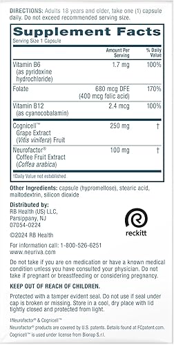 Miniatura 9 de NEURIVA Suplemento cerebral 3D de memoria, cápsulas nootrópicas descafeinadas para memoria, enfoque y función cognitiva, soporte de memoria a corto