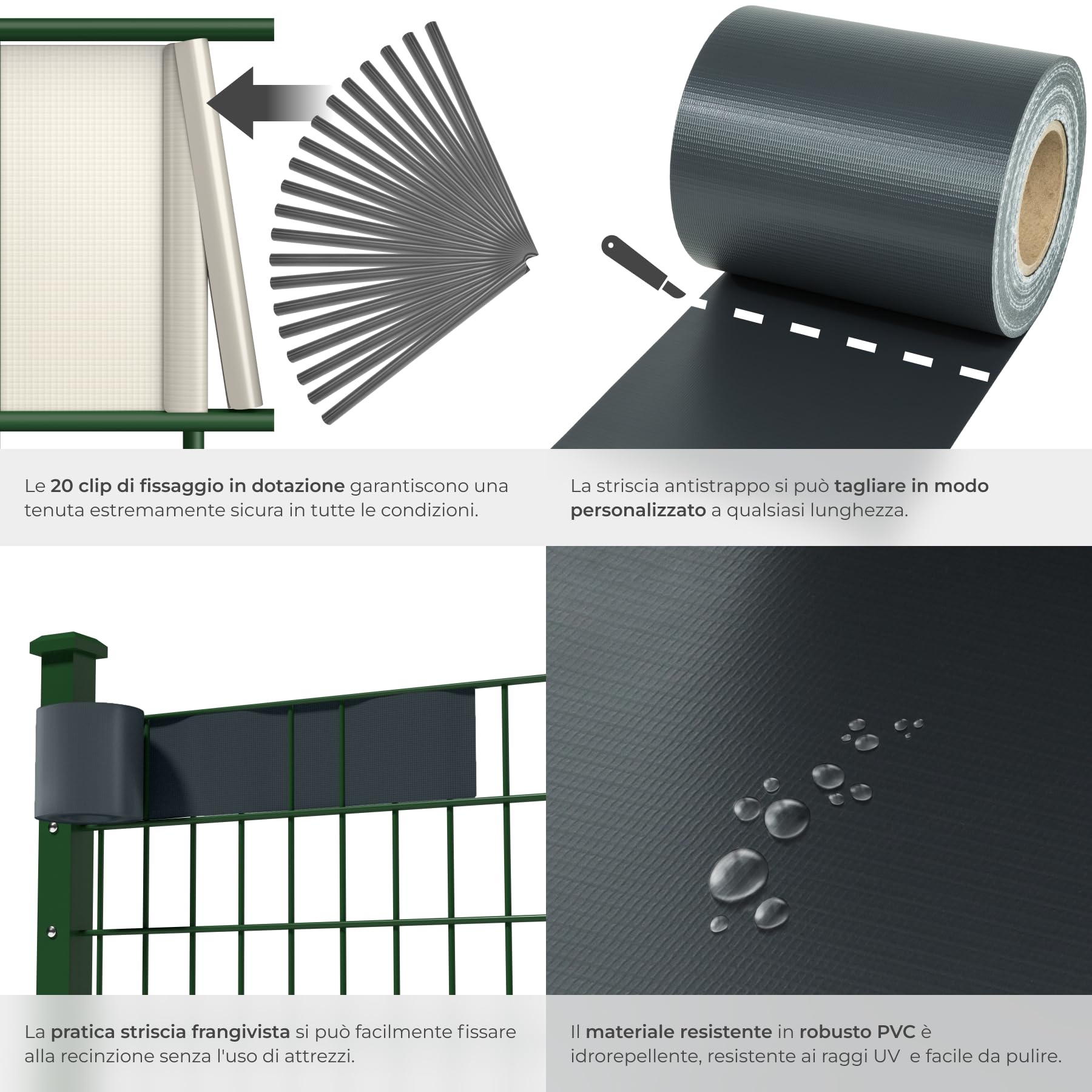 tectake® Rotolo Recinzione PVC 19 cm, Clip Montaggio, Resistente UV, Facile Installazione, Protezione Intemperie, Antistrappo, Frangivista Balcone, Paravento da Esterno - 35 m, Antracite