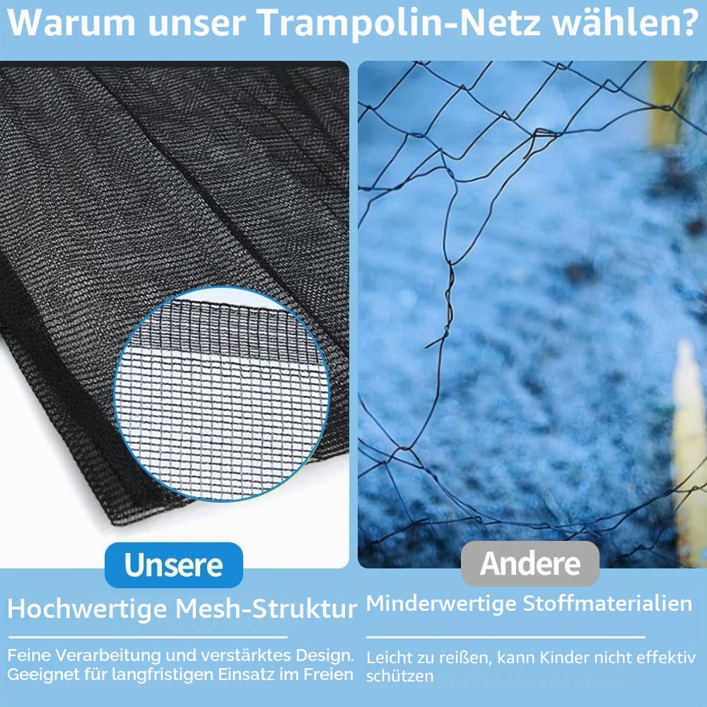 Trampolin Netz 305 6 Stangen, Trampolin Sicherheitsnetz für Gartentrampoline, Ersatznetz Tampolin innenliegend Netz mit Reißverschluss und Schnallen, Netzhöhe 180 cm