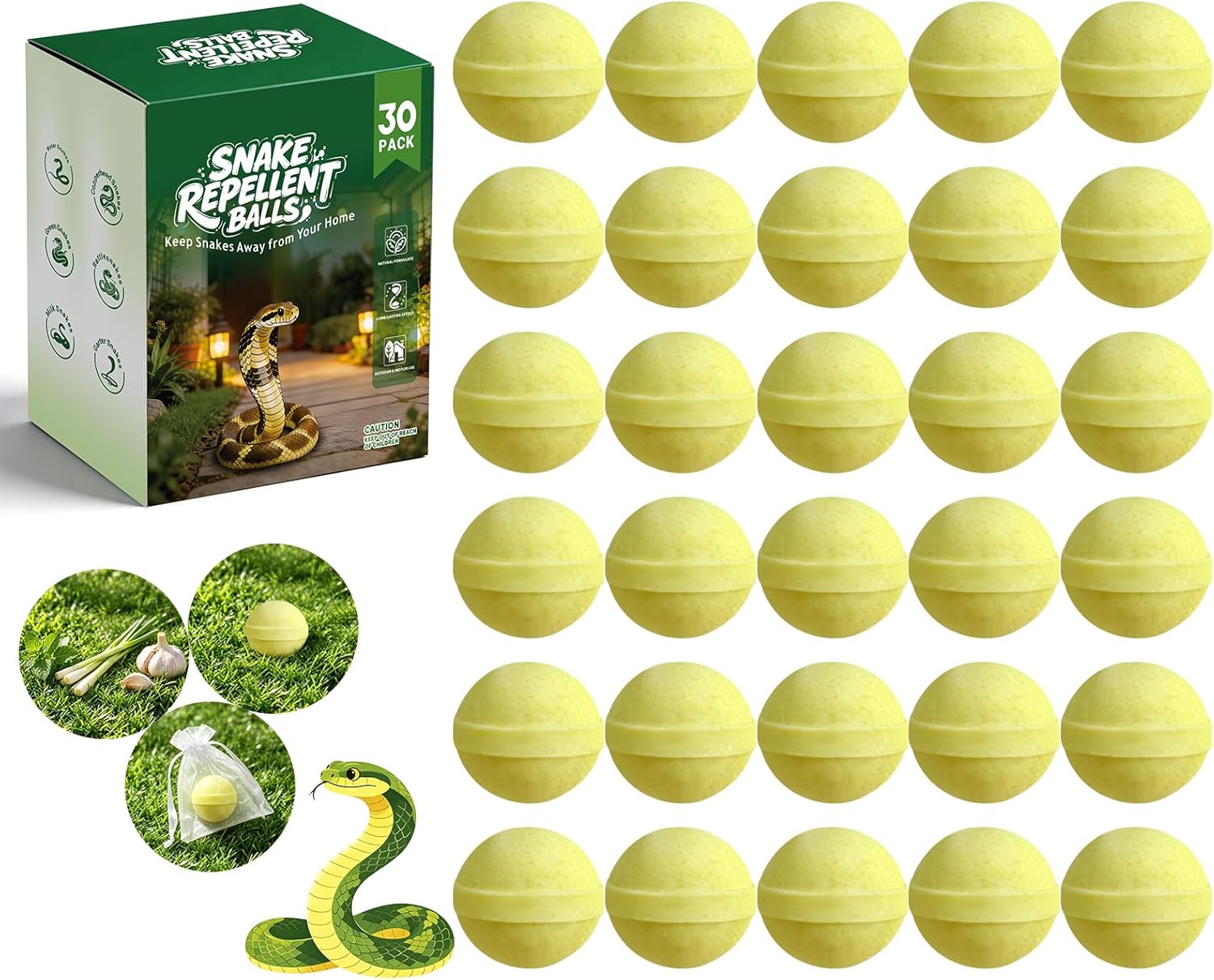 30 Pack Powerful Snake Repellent Balls, Effective Snake Away Repellent for Outdoors, Snake Repellent for Yard Lawn Garden Camping, Easy to Use Snake Repellent Outdoor Use, Long Lasting Snake Deterrent