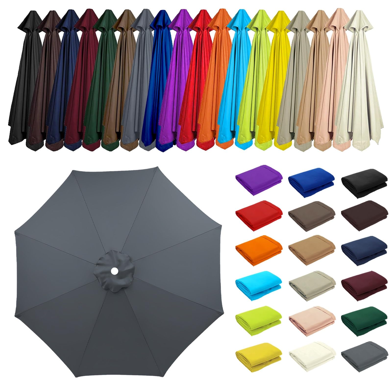 2/2.30/2.5/2.7/3.0/3.5m Umbrella Replacement Top Cover, 8 Arms Outdoor Replacement Top Cover, Patio Umbrella Replacement, Canopy Only, for Backyard, Patio, Pool, Beach(Grey,8 ribs: 2.7m/8.9ft)
