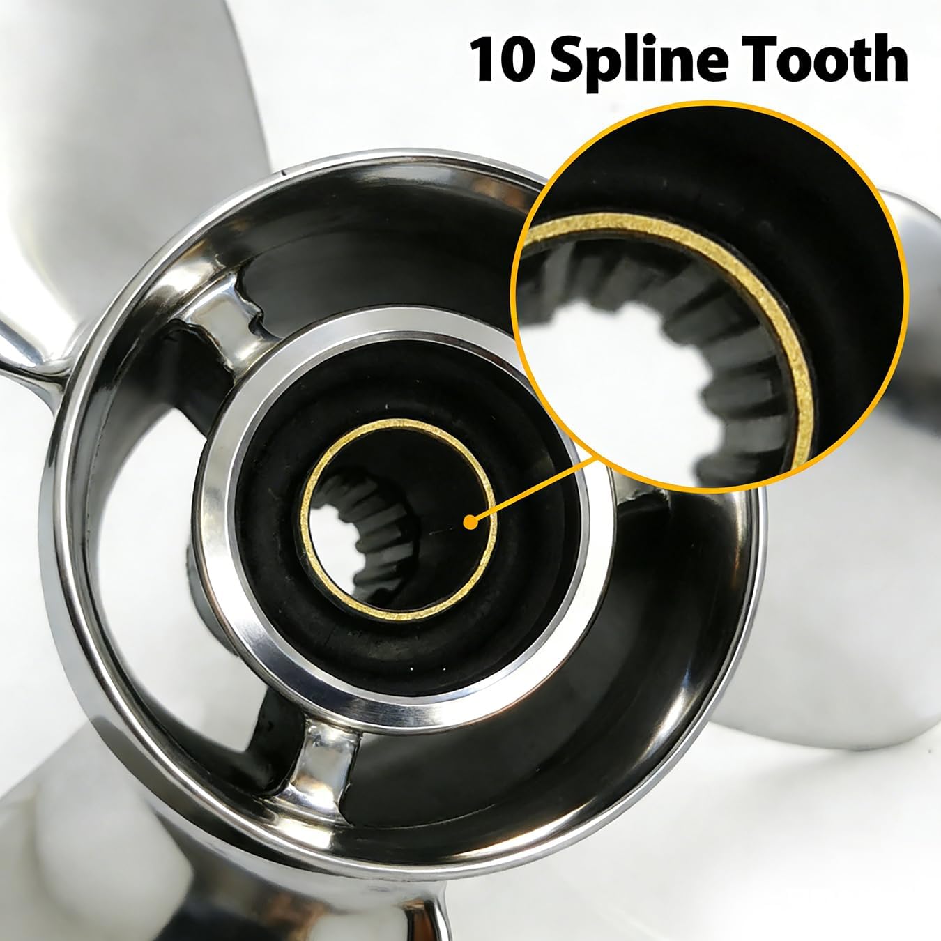 9.9x12 9.9x13 9.9x14 Outboard Propeller 10 Tooth Splines Stainless Compatible with Tohatsu Nissan Mercury 25hp 30hp Outboards, 3.00" Gearcase 3 Blades, RH, Similar to OEM No. 5221-100-12/13/14
