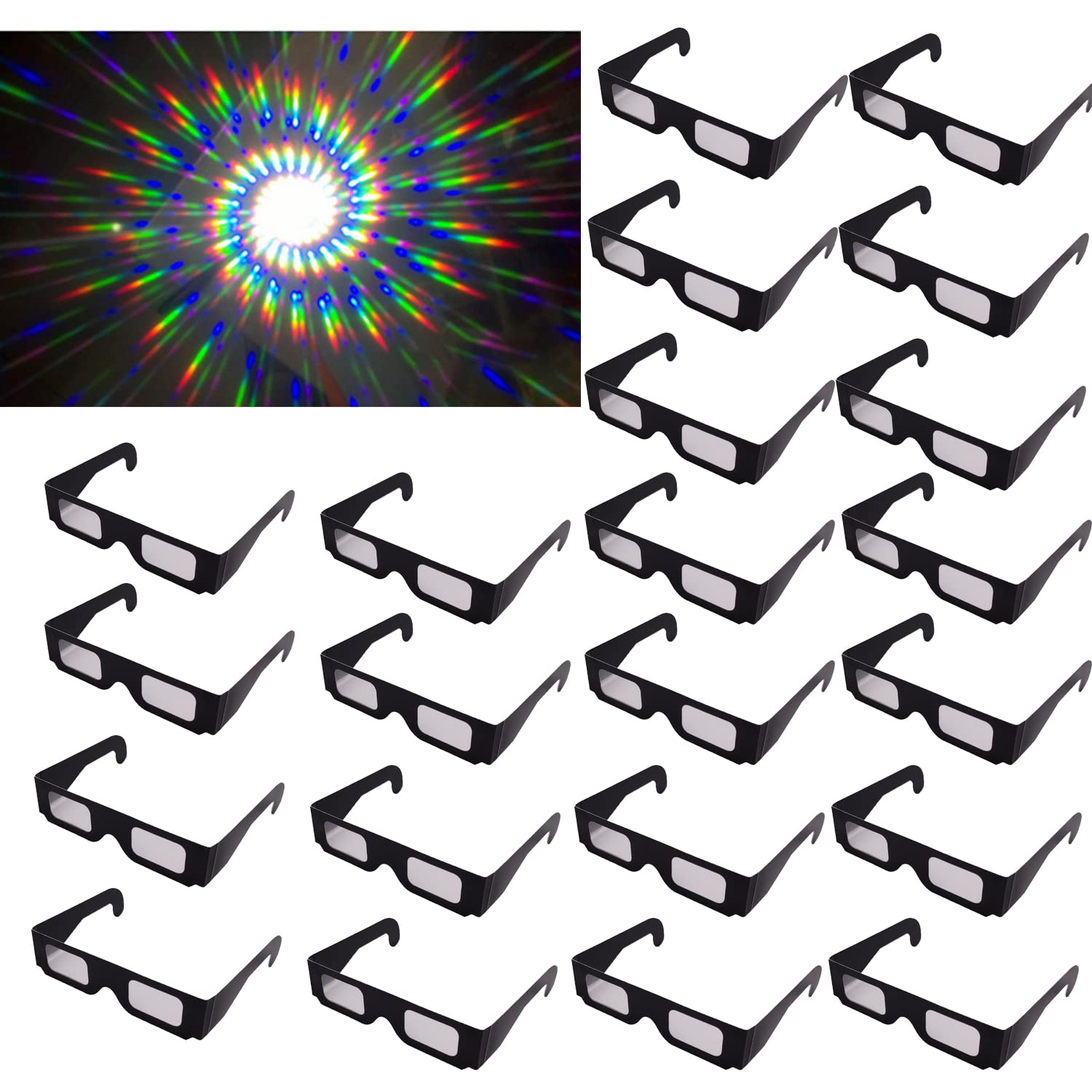 PsyKim 25 Packs Spiral Diffraction Glasses,3D Spiral Diffraction Glasses for Lights/Fireworks Displays/Holiday Lights/Club/Concert Lights/Party - Image 2