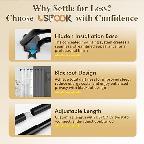 Miniatura 7 de Barras de cortina dobles negras para ventanas de 32 a 58 pulgadas, barra de cortina de oscurecimiento de habitación de 6/8 pulgadas, postes