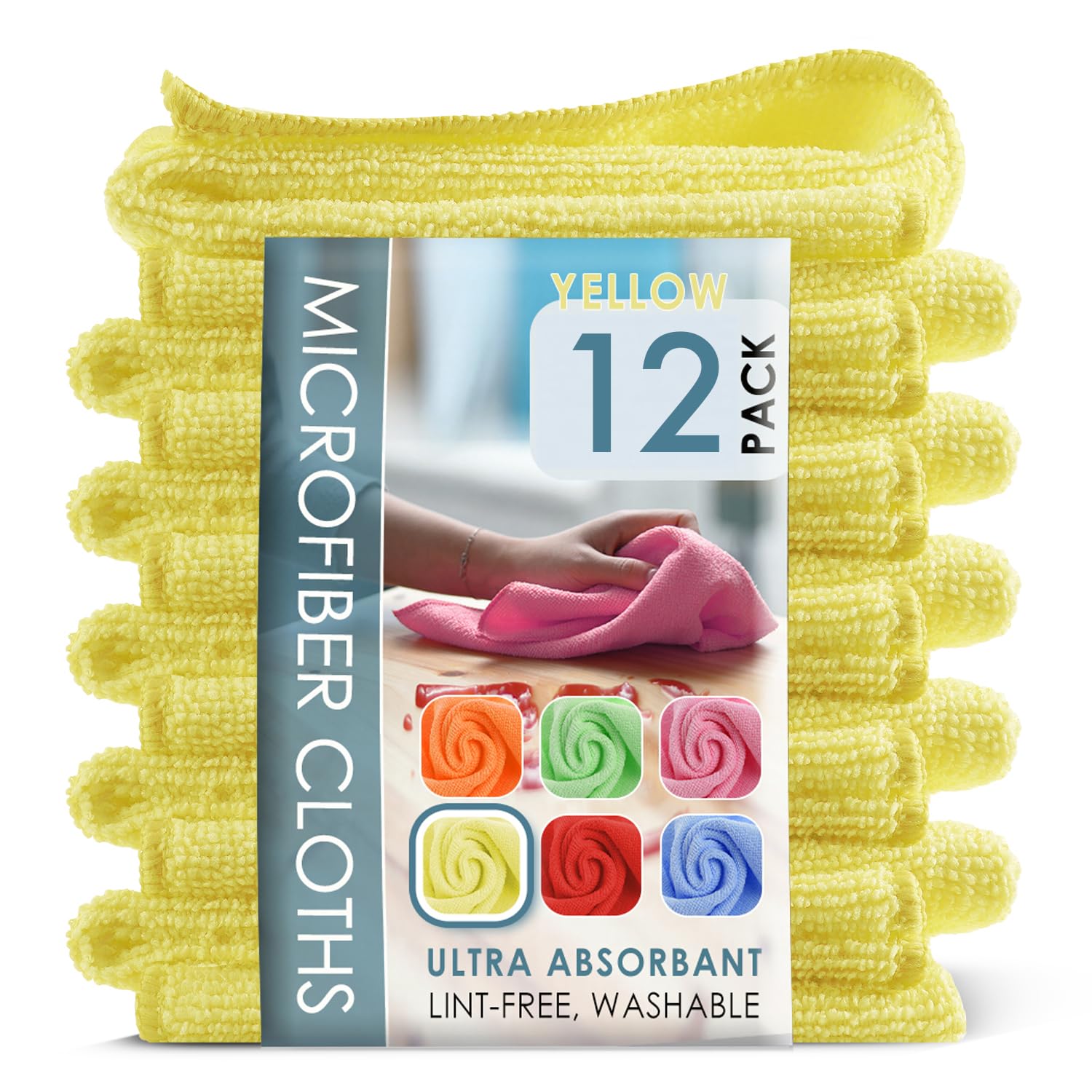 Hearth & Harbor Juego de paños de Limpieza de Microfibra, Paquete de 12 paños Amarillos, Toallas Reutilizables de 12 x 12 Pulgadas para automóviles, Trapos sin Pelusa (V-HH-Cloth-M-12-Ylw)