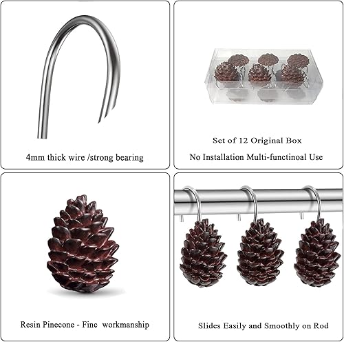 Miniatura 2 de Juego de 12 ganchos de cortina de ducha de piña para baño, ganchos deslizantes para cortina de baño, ganchos deslizantes de resina
