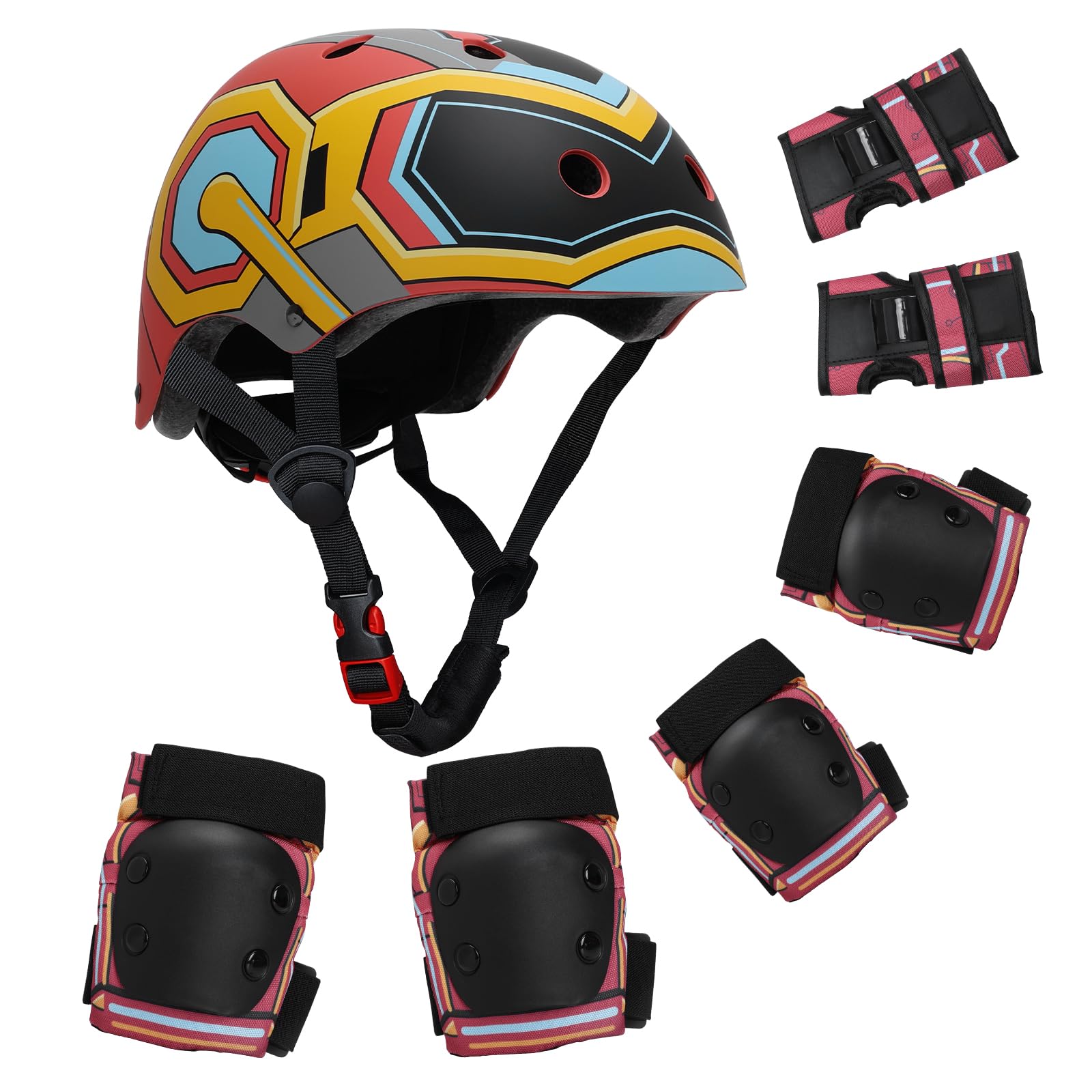 Casco Bicicleta Ajustable Niños 3-8 Años Rodilleras Coderas Muñequeras Protecciones Deportivas