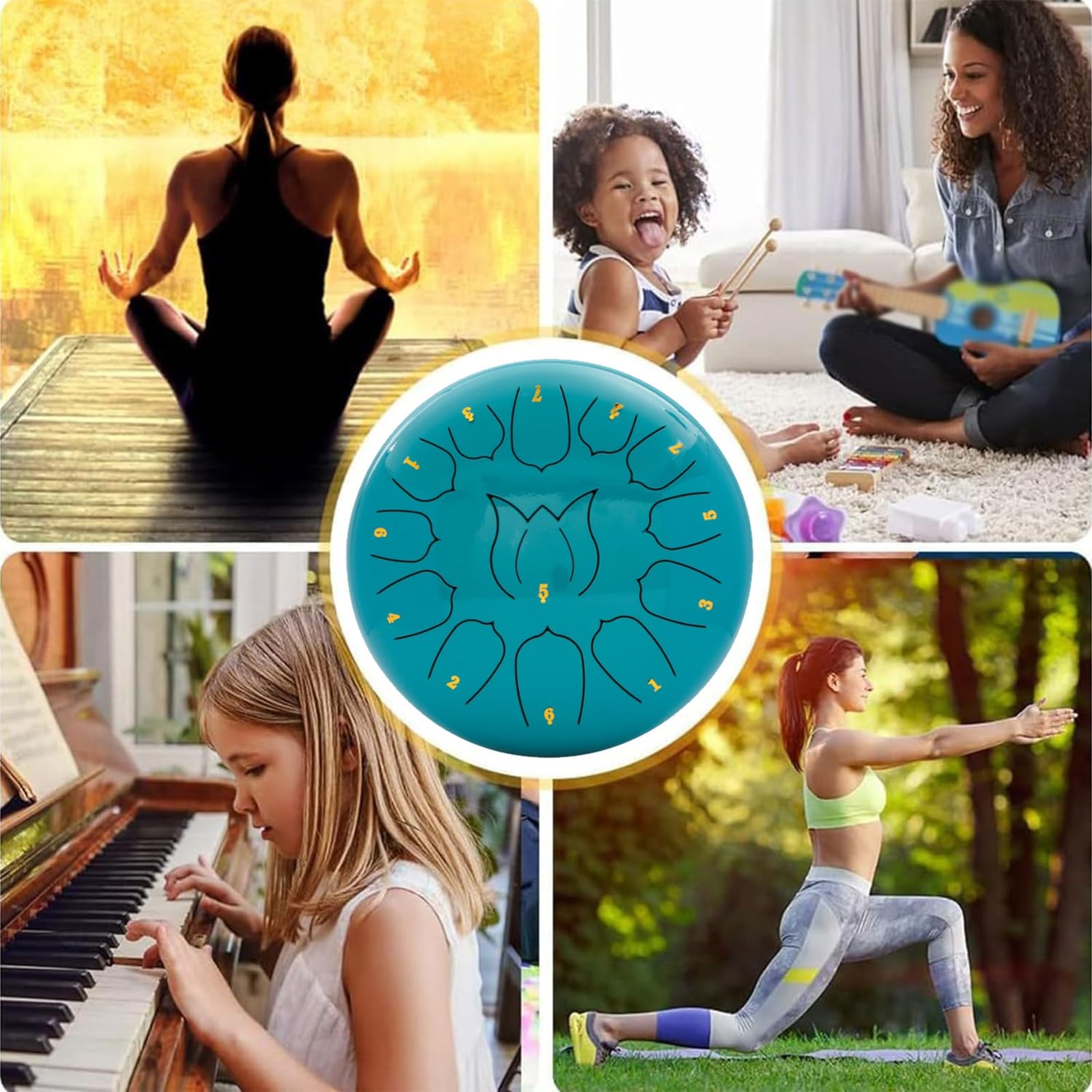 Tambour à langue en acier, 6 pouces, 8 tons, touche C, baguettes, support de maillet et pagaies pour les doigts, tambour à main en acier avec sac, livre de musique, pour le camping(Color:2)