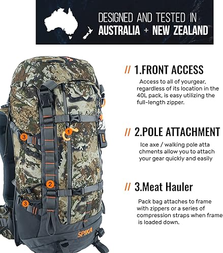 Miniatura 5 de SPIKA Mochila de caza con marco interno, mochila de senderismo impermeable para extensible, 40L + 80L + capacidad