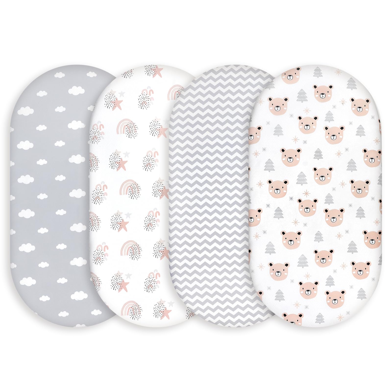 GLLQUEN BABY 4Pack Moses Basket Fitted Sheets, Newborn Pram Sheets Fitted, 100% Microfiber Oeko-tex100 Cozy and Breathable Crib Baby Bassinet Sheets for Boy and Girl, Easy Care Soft Fitted Sheet — image 1